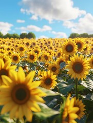 Obraz premium Sunflower fields under the sunshine