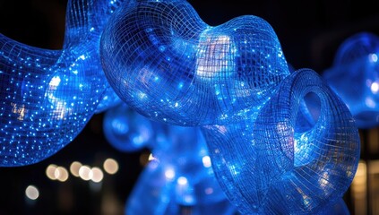 Blue light, flowing, abstract sculpture