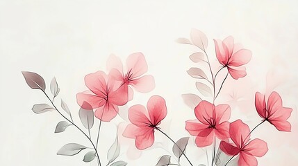Watercolor painting of two pink flowers with leaves on a light background.