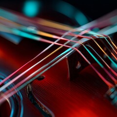 Abstract close-up of violin strings, vibrant and blurred, musical concept