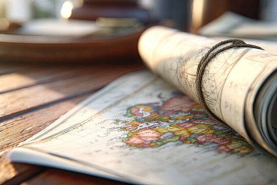 Antique map on wooden table