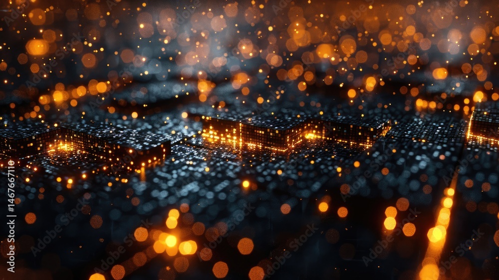 Poster abstract picture of neon light particle with digital technology style design connecting become dynam