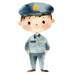 watercolor illustration of boy Immigration Officer clipart isolated