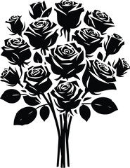 Beautiful rose bouquet vector silhouette illustration isolated on a white background