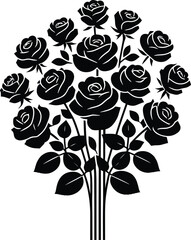 Beautiful rose bouquet vector silhouette illustration isolated on a white background
