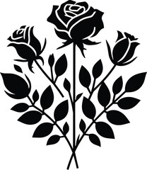 Beautiful rose bouquet vector silhouette illustration isolated on a white background