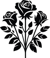 Beautiful rose bouquet vector silhouette illustration isolated on a white background