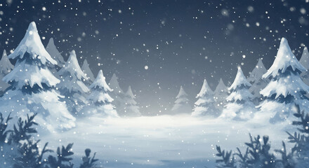Snowy Winter Landscape with Evergreen Trees and Gentle Snowfall