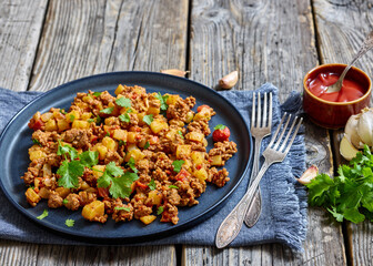 ground beef stew of potatoes and chopped tomatoes