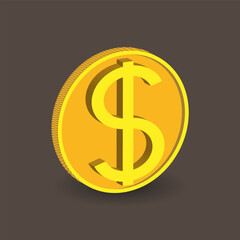 Gold coin with a dollar sign. Stylized image of money on a brown background. Vector illustration