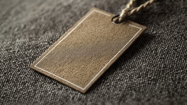 A close-up of a metallic name tag on fabric.