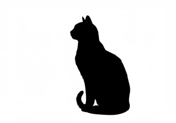 Silhouette of a Sitting Cat: Elegant Black Feline Profile, Minimalist Pet Illustration