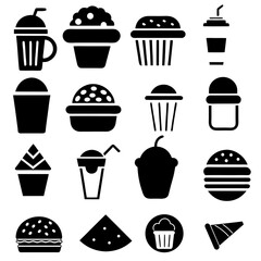 Food and drink icon set silhoette
