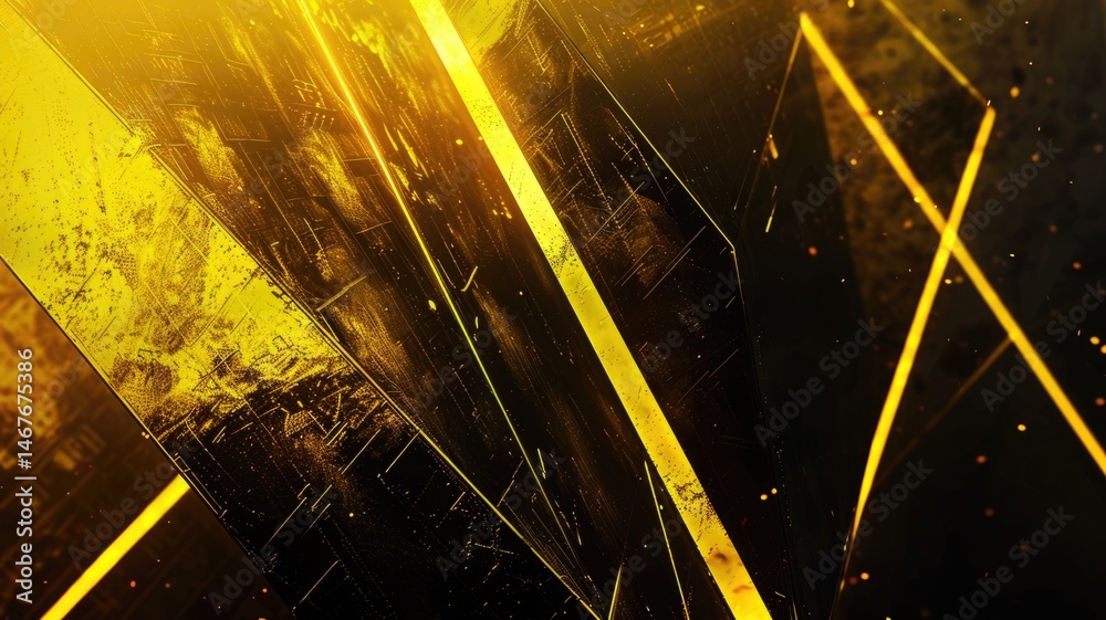 Poster abstract of gold light mix with black color futuristic circuit theme. electrical glowing particle co