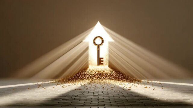 unlock golden path Success key to unlock potential, with success key rising through golden light, symbolizing breakthrough by success key direction minimal key concept success key inspiration