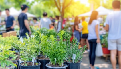 Outdoor plant market, vibrant crowd
