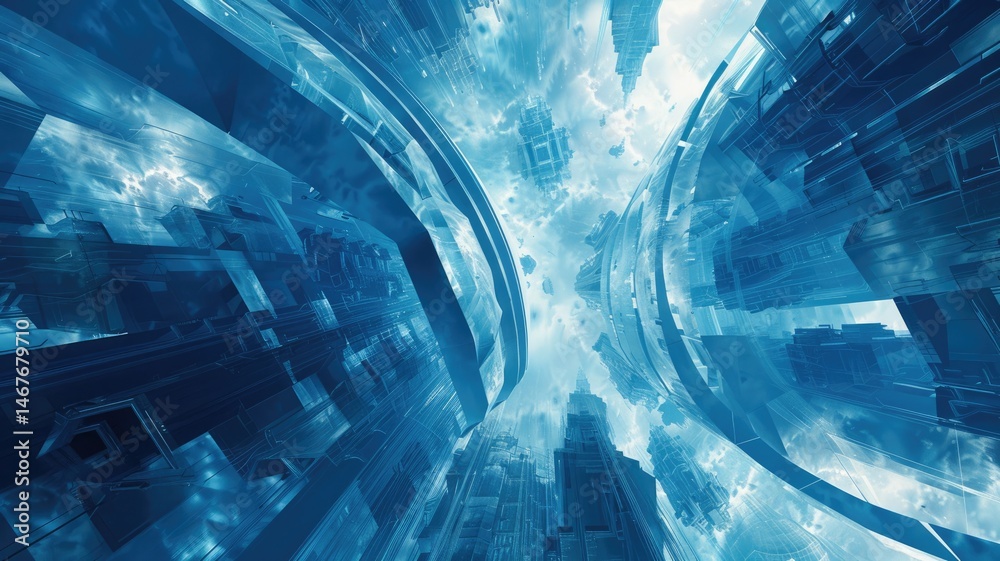 Poster abstract picture of wonderful blue wave in nebula style design connect and flow express energy dynam