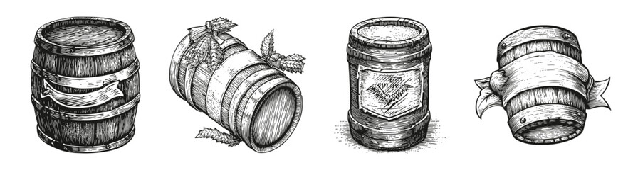 Vintage Wooden Beer Barrels Icon Design for Retro Style Beverage