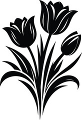 Beautiful tulip flower vector silhouette illustration isolated on a white background