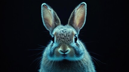 Fototapeta premium Close-up of a rabbit against a dark background, showcasing its features