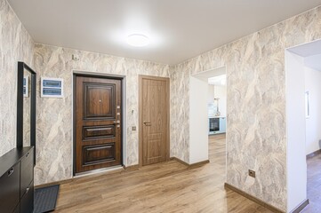 standard room interior apartment. room doors, renovation corridor lobby entrance hall