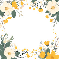 Yellow and white floral wedding frame on white background

