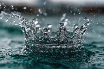 Isolated splash of water forming a crown shape on the surface of liquid in high detail
