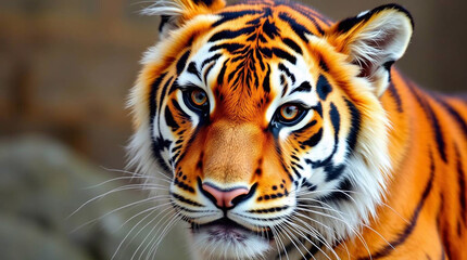 Obraz premium A high-resolution stock photo of an adorable and charming tiger exhibiting warm reds oranges and yellows professional quality commercial use.jpg