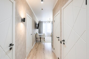 standard room interior apartment. room doors, renovation corridor lobby entrance hall