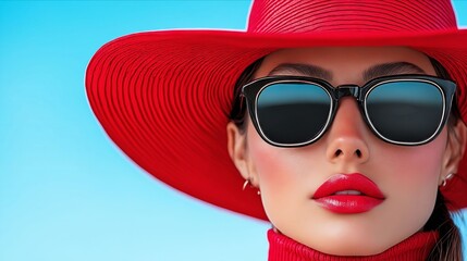 Fototapeta premium A woman wearing a red hat and sunglasses