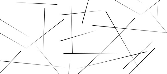 Abstract pattern of diagonal black lines on a clean white background. The lines should vary in length and angle, creating a dynamic and chaotic composition.