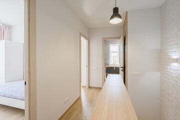 standard room interior apartment. room doors, renovation corridor lobby entrance hall