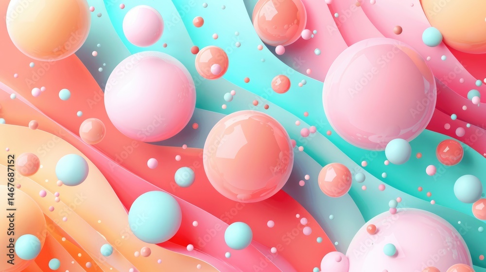 Poster pastel geometric composition with circles and rectangles. 3d abstract art for playful and modern des