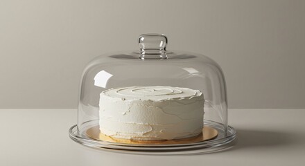 Obraz premium Elegant Glass Cake Dome with Stand Perfect for Preserving Freshness and Enhancing Dessert Presentation