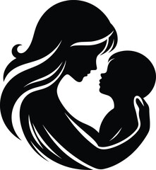 Mother and child love vector silhouette illustration isolated on a white background