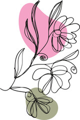 Elegant Line Art Floral Design with Delicate Blooms and Leaves