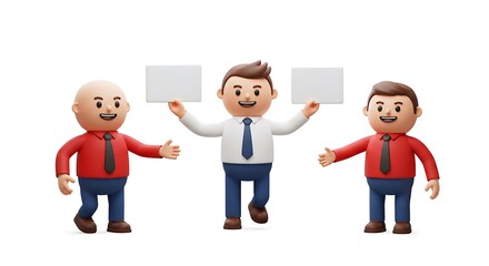People Holding Blank Signs, Cartoon Business Presentation