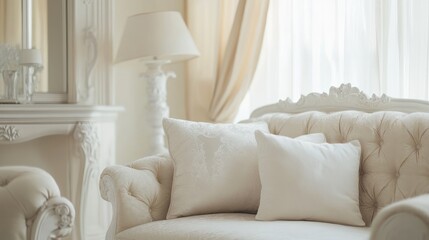 Elegant living room with white sofa and decorative pillows