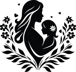 Mother and child love vector silhouette illustration isolated on a white background