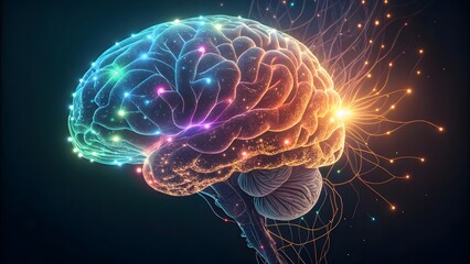 Obraz premium High-Resolution Glowing Neural Network in the Shape of a Human Brain – Abstract Artificial Intelligence Concept with Electric Synapses and Futuristic Digital Connections, JPG Format