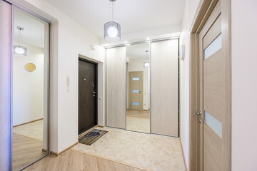 standard room interior apartment. room doors, renovation corridor lobby entrance hall