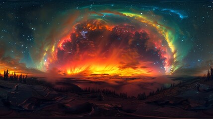 Cosmic Sunrise over Mountain Peaks.