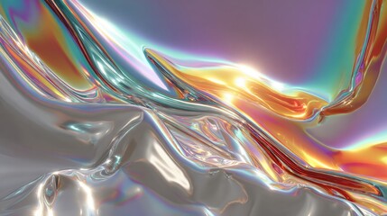 Abstract metallic textures with iridescent colors and fluid shapes.