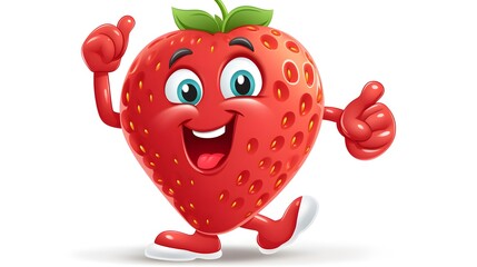 Cartoon Vector of Strawberry Running with Foam Finger for Sports Events Promotion