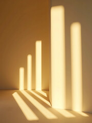 Obraz premium Artistic Sunlight Through Window Casting Geometric Shadows on Neutral Surface - Clean Minimalist Visual with Warm Lighting and Architectural Composition for Mood-Based Branding or Editorial