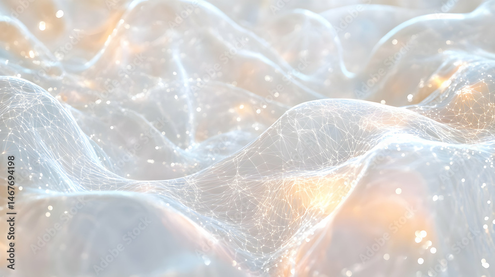 Poster elegant white abstract with interconnected dots and soft flowing light patterns