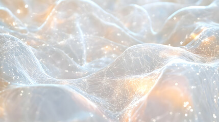 Elegant white abstract with interconnected dots and soft flowing light patterns