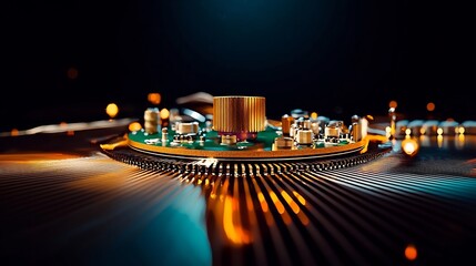 Advanced circuit board technology.  Detailed close-up view of a circuit board