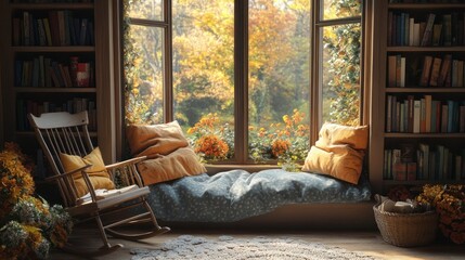 Fototapeta premium Cozy autumn reading nook