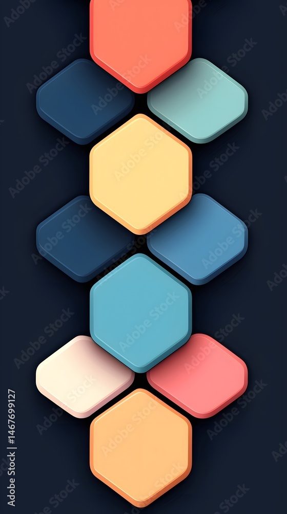 Poster abstract colorful hexagon pattern on dark background